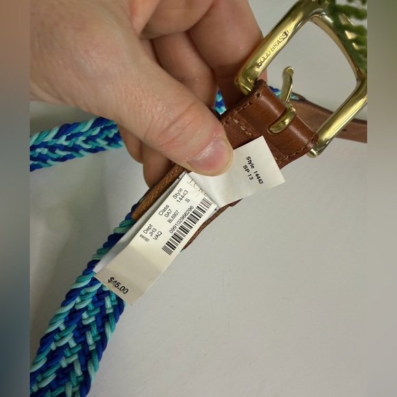 NWT Y2K J Crew braided blue woven elastic belt with Leather accents Sz Small - Picture 3 of 5